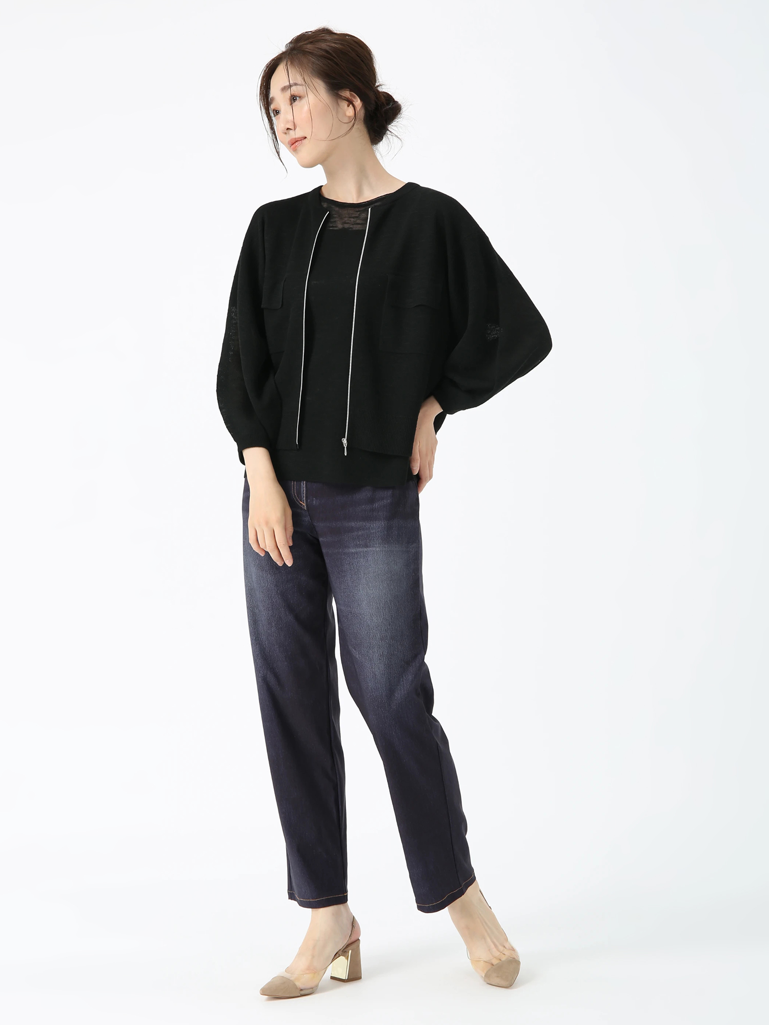 ピノーレ　羽織　38 シルリネコ ニット ブルゾン カーディガン ｜ PINORE（ピノーレ）｜.K