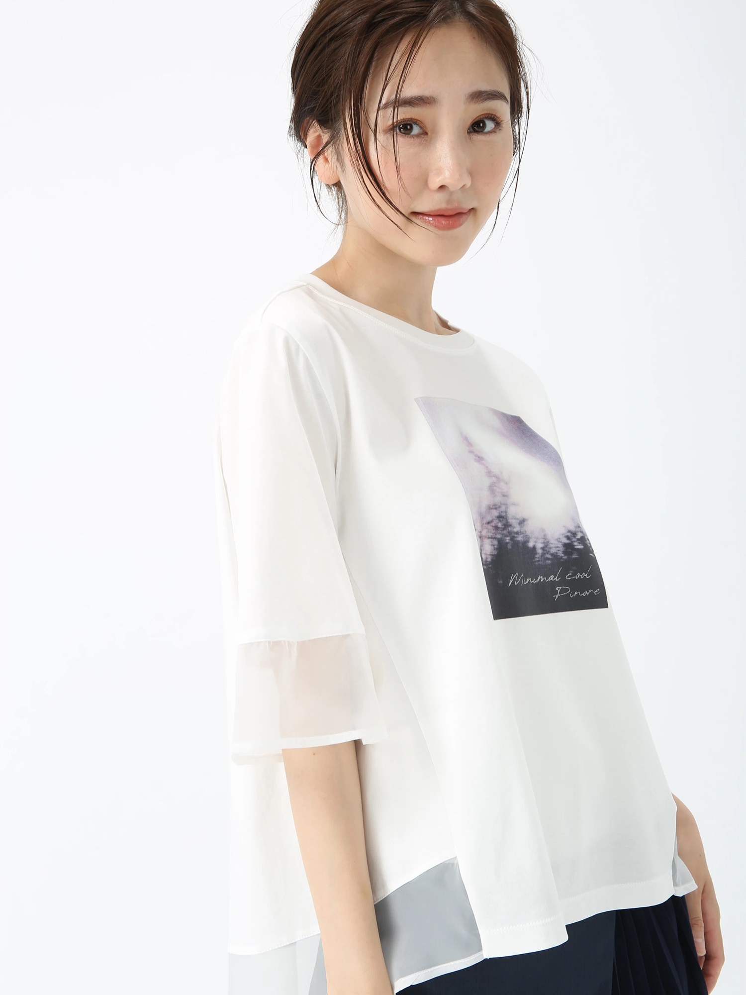 ピノーレ　PINORE ワンポイント ロゴ カットソー Tシャツ 日本製　美品 ファインスムース デザイン Tシャツ カットソー ｜ PINORE