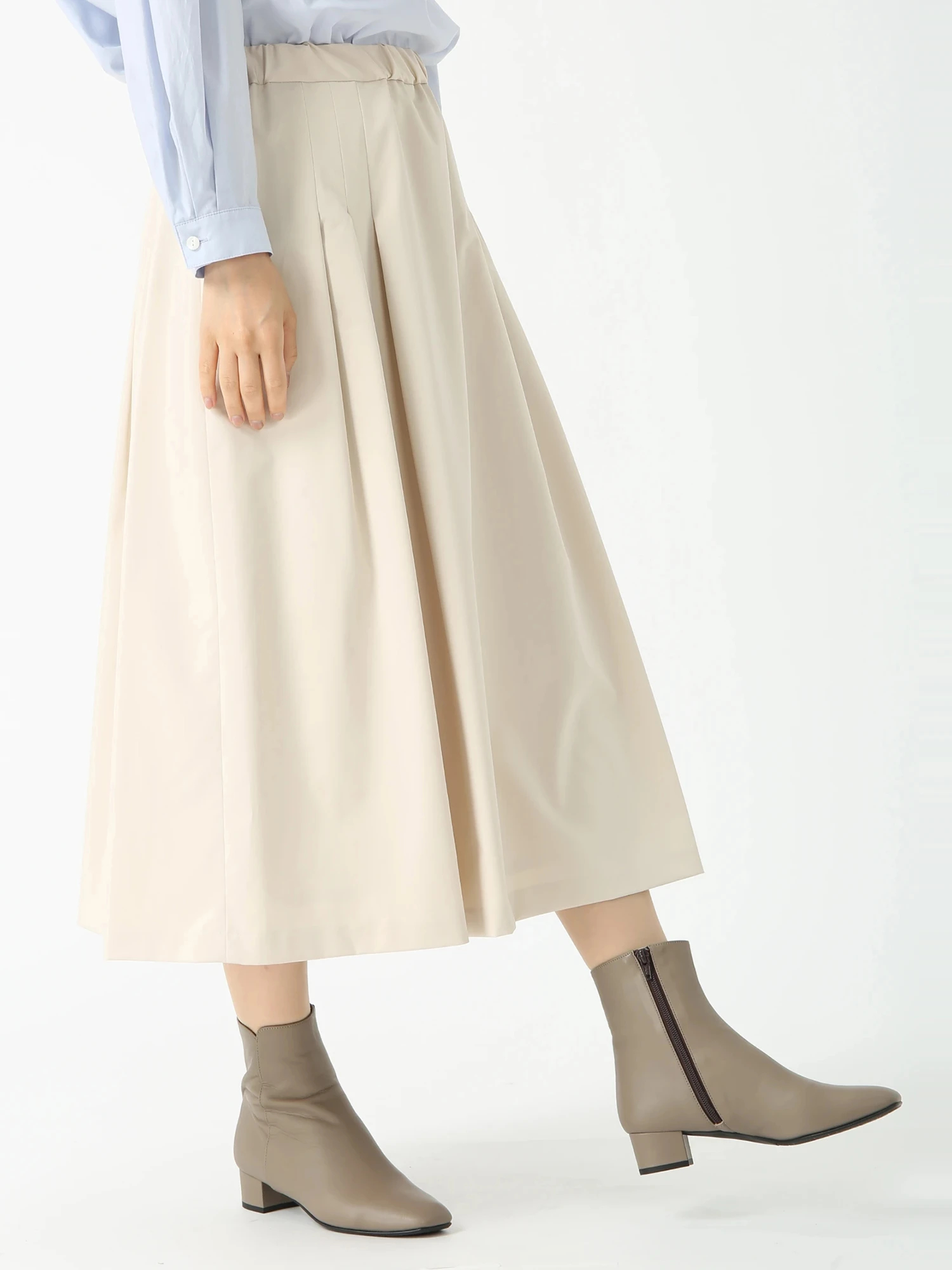 peu pres マトリカリアプリントギャザースカート　ブラウン ハイマルチタフタ スカート ｜ PINORE（ピノーレ）｜.K online（ドット