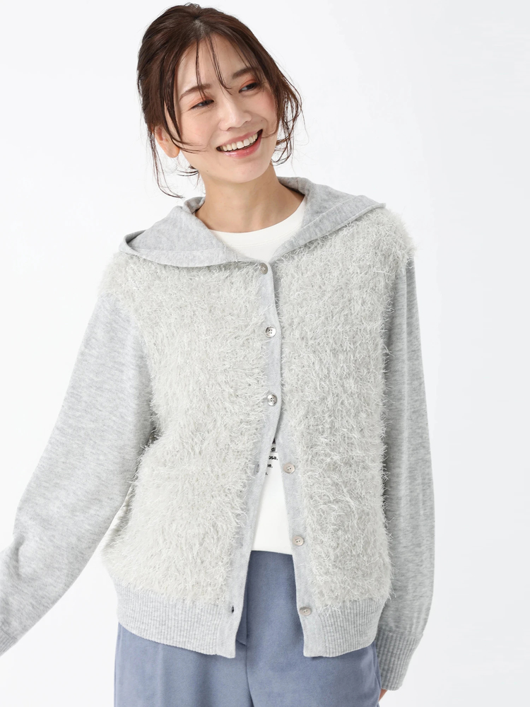 PINORE(ピノーレ) |フェザンヌ ニット フーデッド カーディガン
