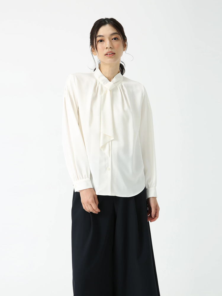 PINORE(ピノーレ) |クレープデシン リボン付き ブラウス シャツ