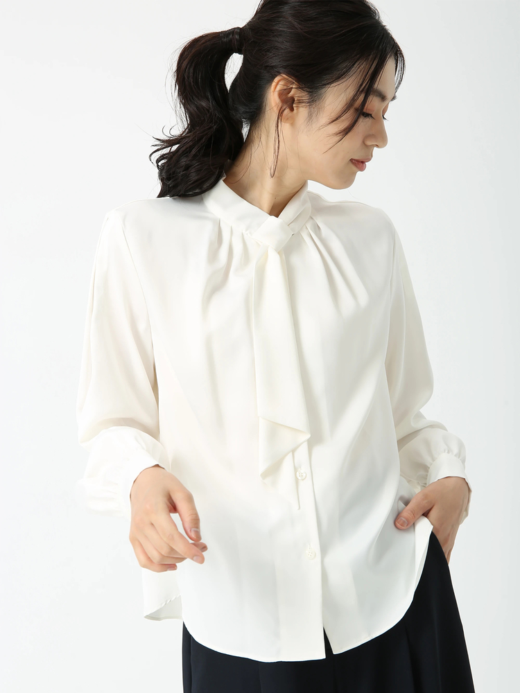PINORE(ピノーレ) |クレープデシン リボン付き ブラウス シャツ