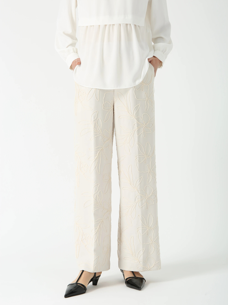 PINORE(ピノーレ) |コードエンブクロス 刺しゅう セミワイド パンツ