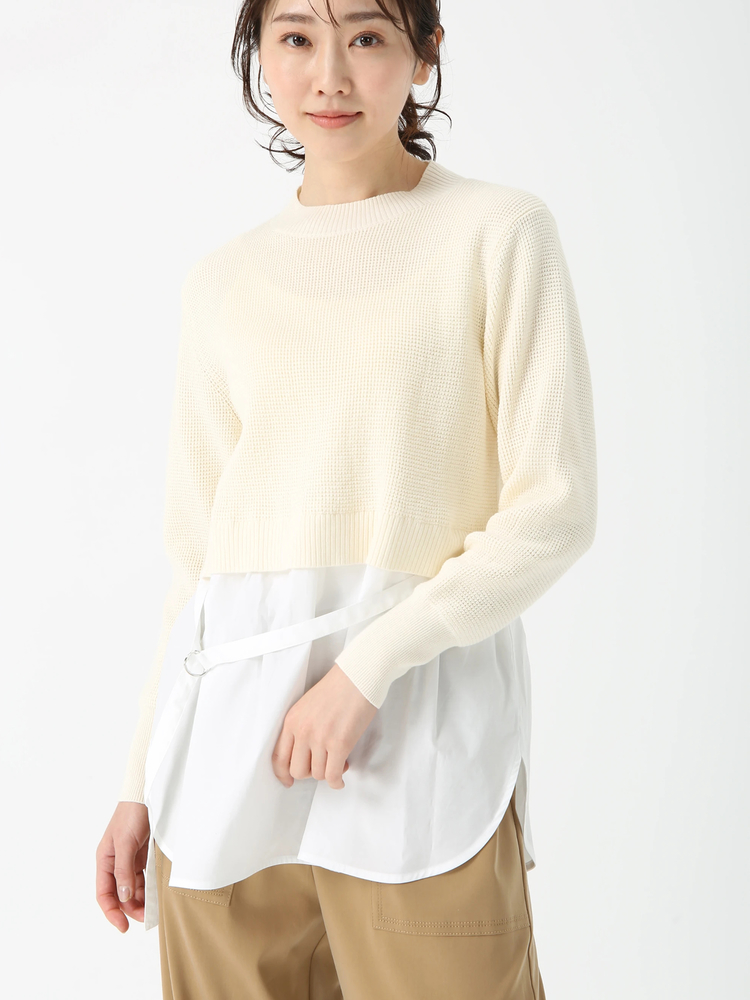 PINORE(ピノーレ) |ワッフル トップス コンビ ニット ブラウス