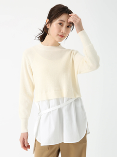 PINORE(ピノーレ) |ワッフル トップス コンビ ニット ブラウス