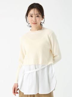 PINORE(ピノーレ) |ワッフル トップス コンビ ニット ブラウス