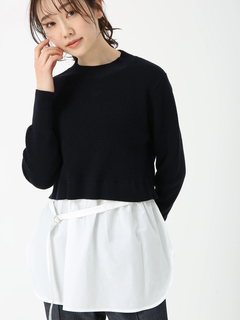 PINORE(ピノーレ) |ワッフル トップス コンビ ニット ブラウス