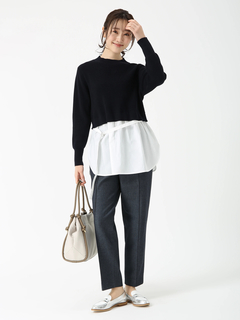 PINORE(ピノーレ) |ワッフル トップス コンビ ニット ブラウス
