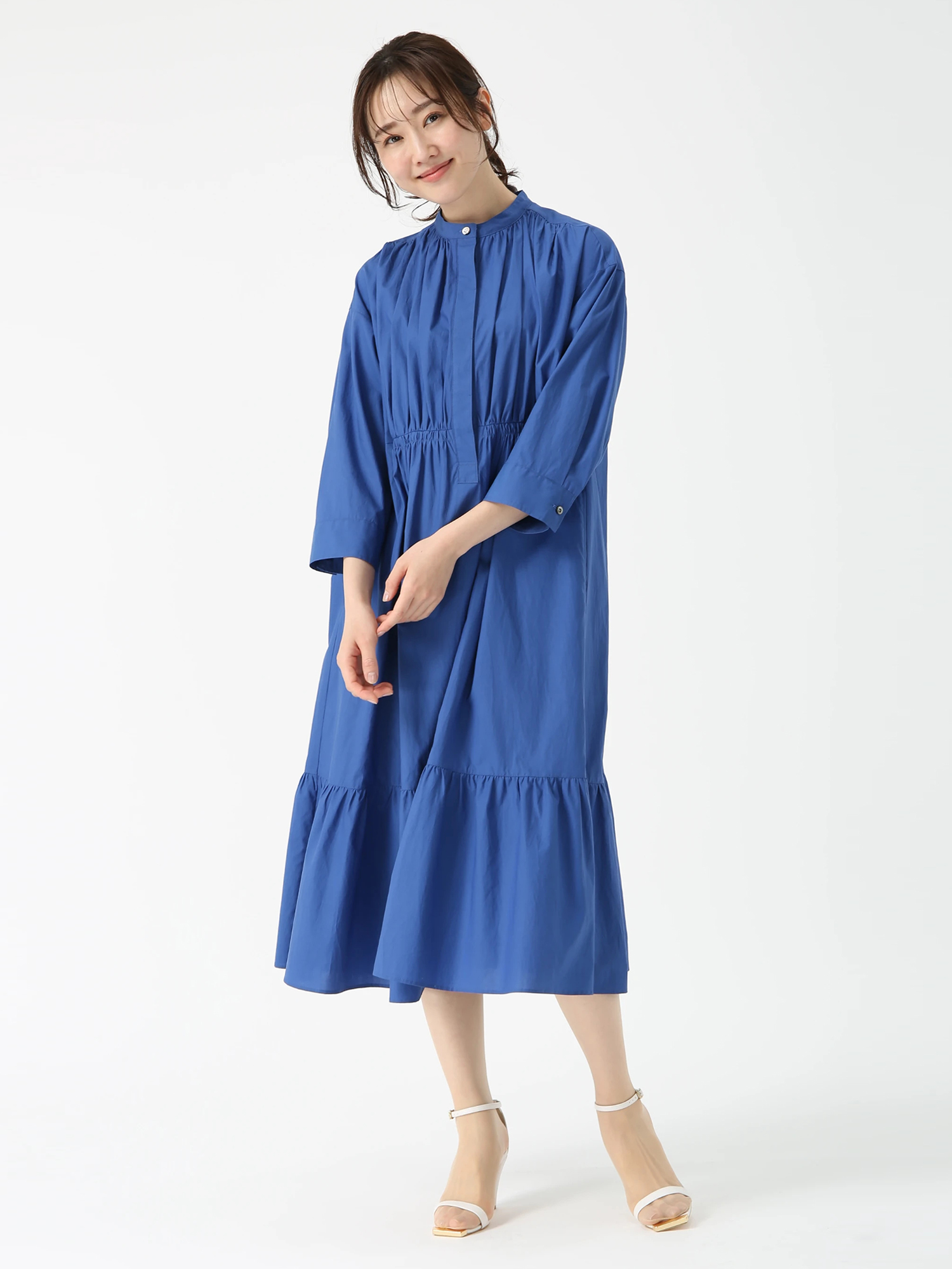 noralee ドレス　ワンピース　ブルー カタログ掲載】コットンブロード ドレス ワンピース ｜ PINORE
