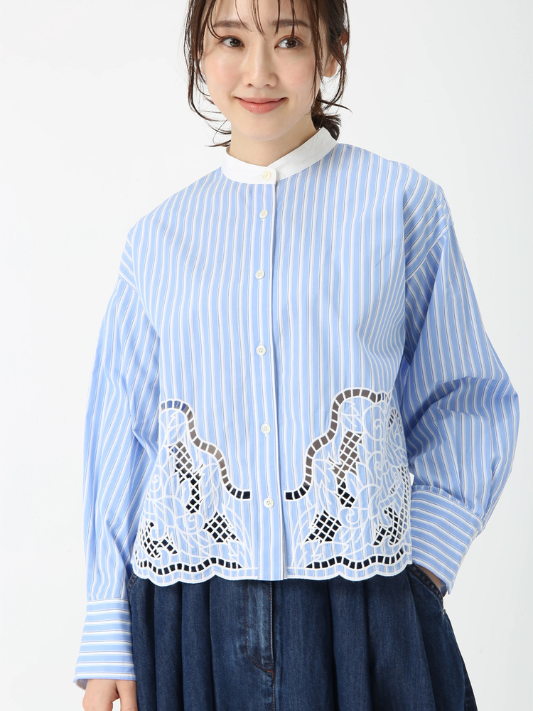 PINORE(ピノーレ) |ストライプエンブロイダリー ブラウス シャツ