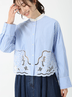 PINORE(ピノーレ) |ストライプエンブロイダリー ブラウス シャツ