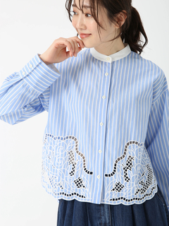 PINORE(ピノーレ) |ストライプエンブロイダリー ブラウス シャツ