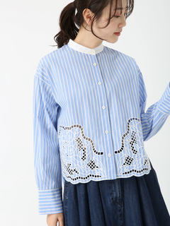 PINORE(ピノーレ) |ストライプエンブロイダリー ブラウス シャツ