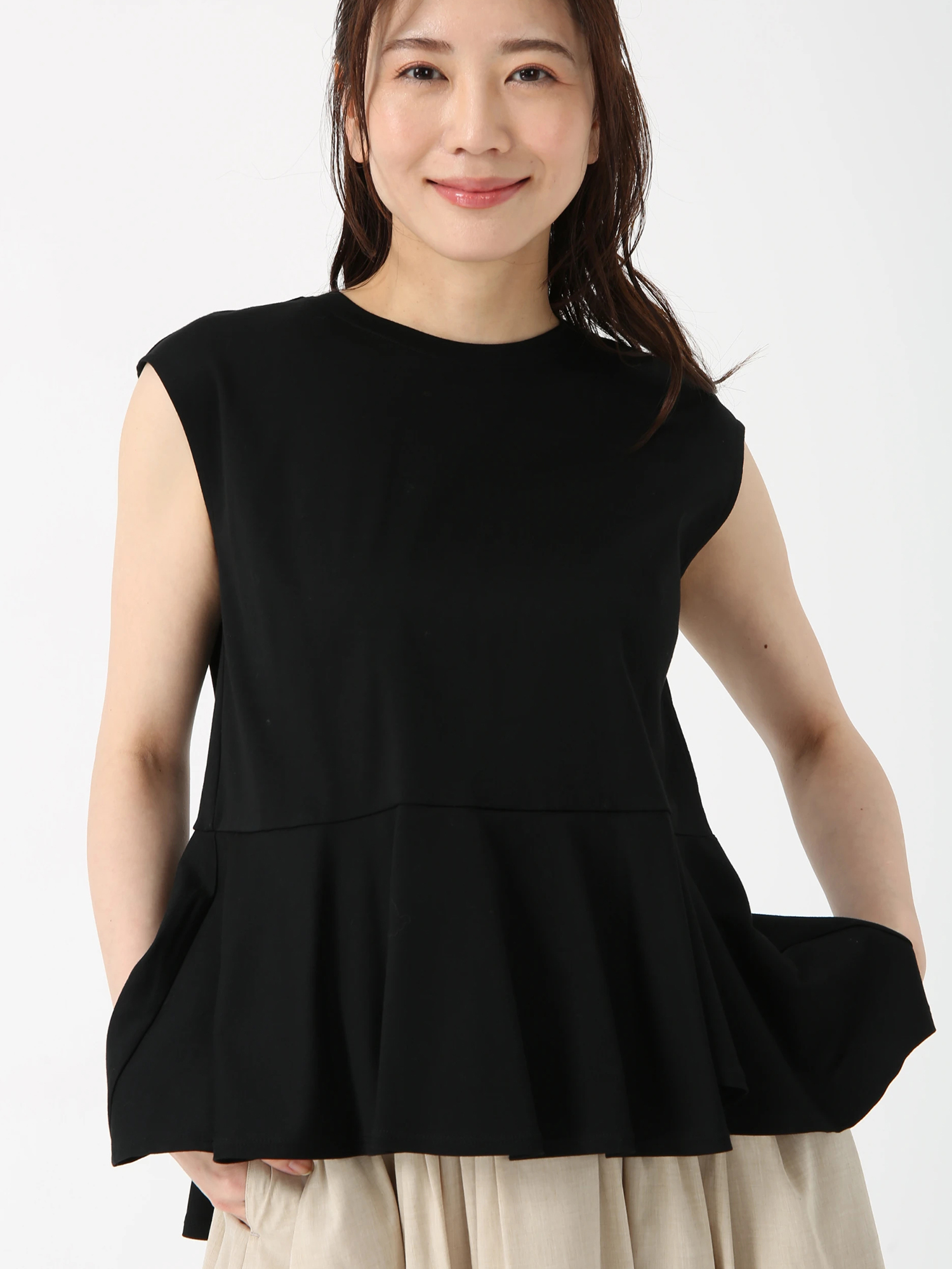 コットンスムースペプラム カットソー Tシャツ ｜ PINORE（ピノーレ 