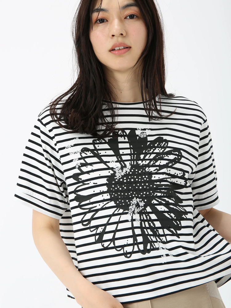 JUDY COLLECTION(ジュディコレクション) |【日本製】フラワー ボーダーT Tシャツ プリントT