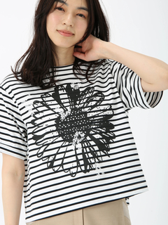 JUDY COLLECTION(ジュディコレクション) |【日本製】フラワー ボーダーT Tシャツ プリントT
