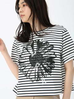 JUDY COLLECTION(ジュディコレクション) |【日本製】フラワー ボーダーT Tシャツ プリントT
