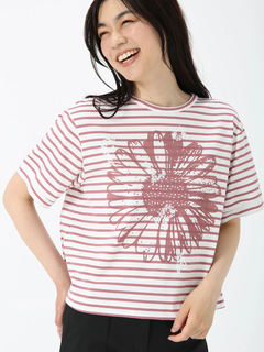 JUDY COLLECTION(ジュディコレクション) |【日本製】フラワー ボーダーT Tシャツ プリントT