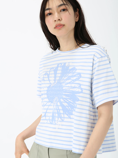 JUDY COLLECTION(ジュディコレクション) |【日本製】フラワー ボーダーT Tシャツ プリントT