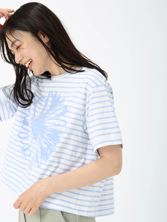 JUDY COLLECTION(ジュディコレクション) |【日本製】フラワー ボーダーT Tシャツ プリントT