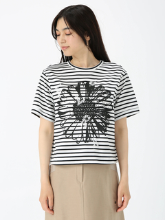 JUDY COLLECTION(ジュディコレクション) |【日本製】フラワー ボーダーT Tシャツ プリントT