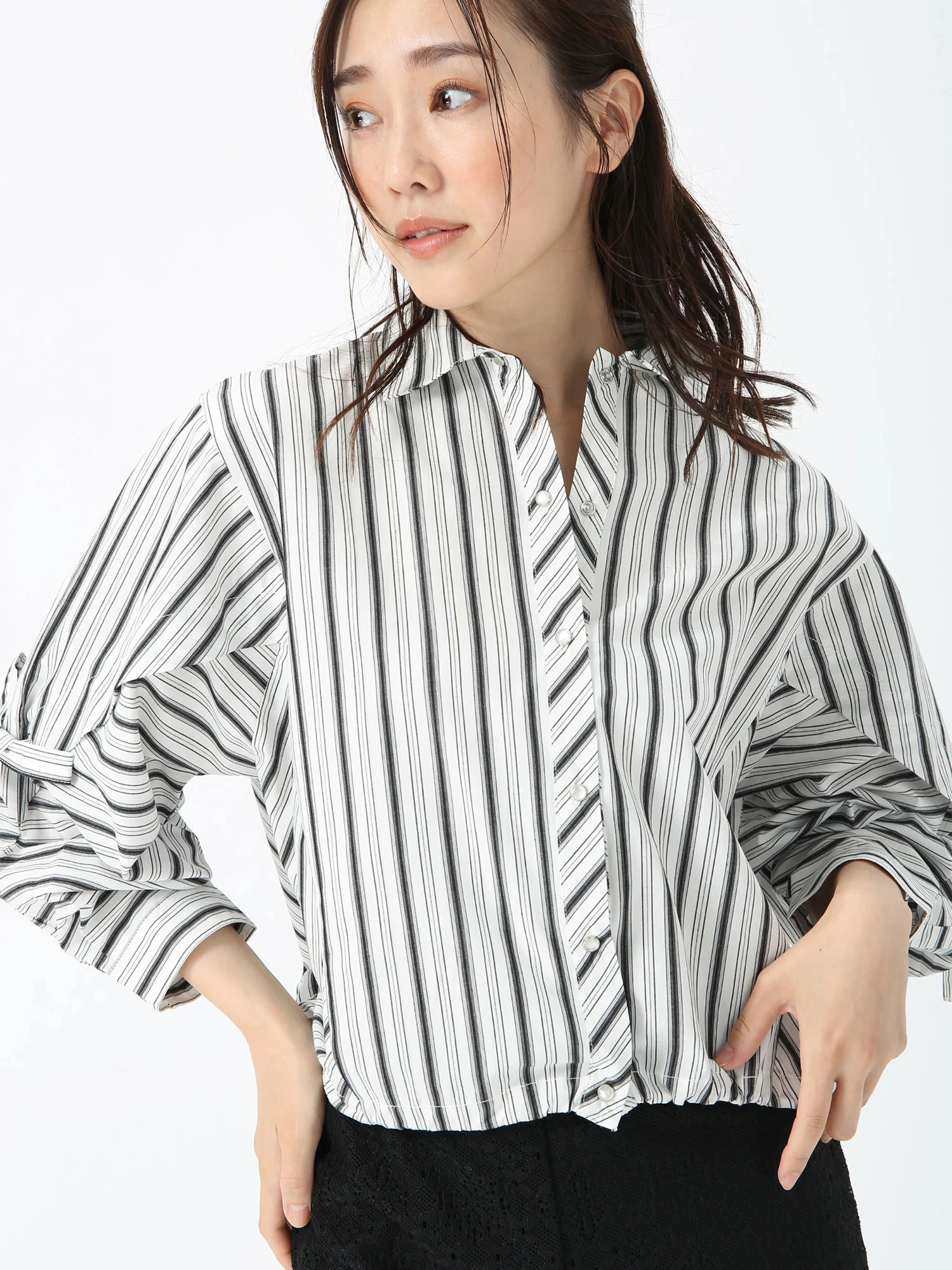 新品・39,600円☆JUDY ジュディ/フラワープリントブラウス ◎手洗い可 タックストライプ ブラウス シャツ ｜ JUDY COLLECTION