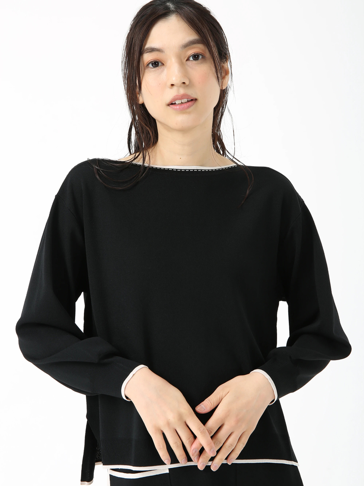 JUDY COLLECTION(ジュディコレクション) |リッチアセテート ボートネック パイピング ニット セーター