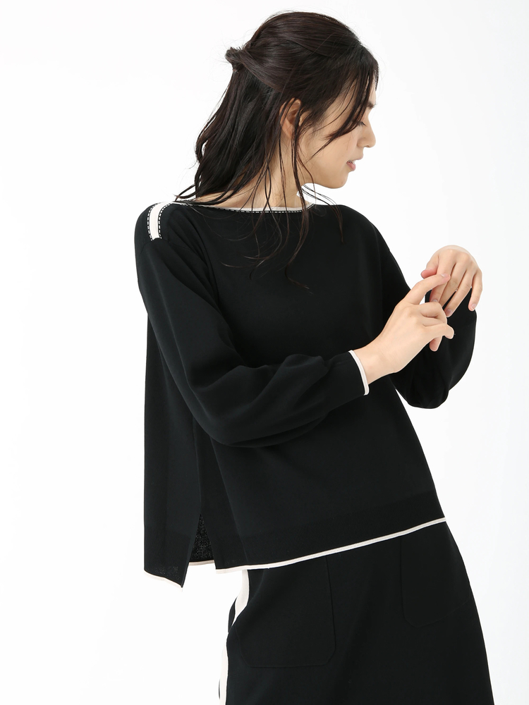 JUDY COLLECTION(ジュディコレクション) |リッチアセテート ボートネック パイピング ニット セーター