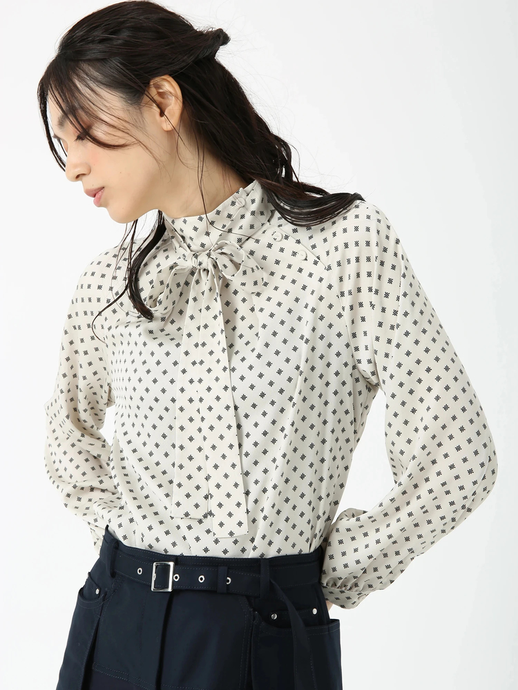 JUDY COLLECTION(ジュディコレクション) |ウォールドットプリント リボン付き ブラウス シャツ