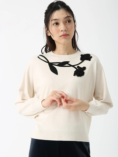 JUDY COLLECTION(ジュディコレクション) |スェーディーストレッチ ニット フラワーモチーフ プルオーバー