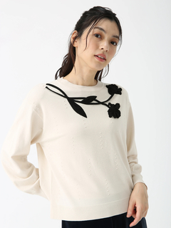 JUDY COLLECTION(ジュディコレクション) |スェーディーストレッチ ニット フラワーモチーフ プルオーバー