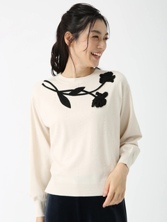 JUDY COLLECTION(ジュディコレクション) |スェーディーストレッチ ニット フラワーモチーフ プルオーバー