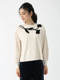 JUDY COLLECTION(ジュディコレクション) |スェーディーストレッチ ニット フラワーモチーフ プルオーバー