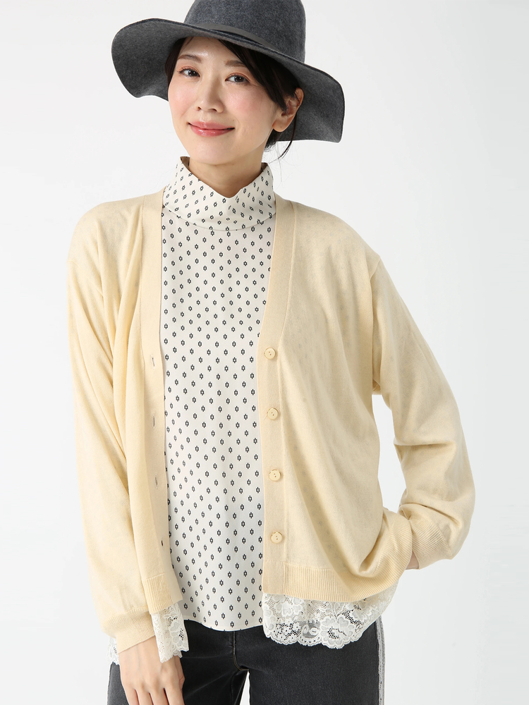 JUDY COLLECTION(ジュディコレクション) |ビットウール 裾レース カーディガン
