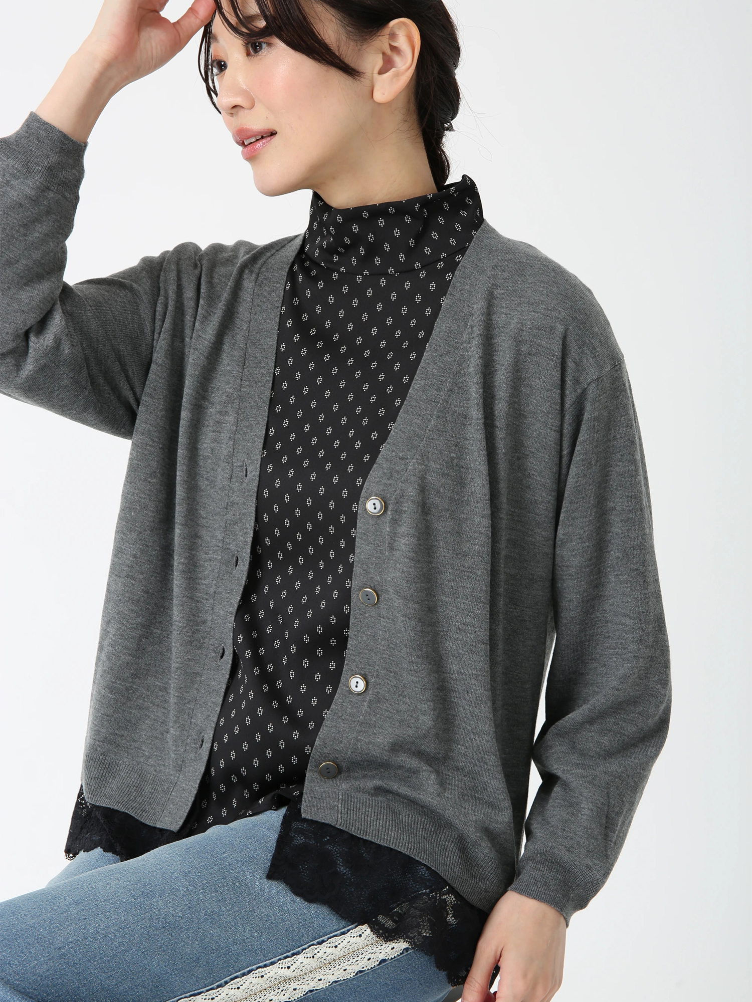 新品タグ付き JUDY COLLECTION レース カーディガン ビットウール 裾レース カーディガン ｜ JUDY COLLECTION（ジュディ