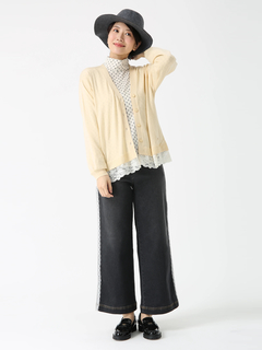 JUDY COLLECTION(ジュディコレクション) |ビットウール 裾レース カーディガン