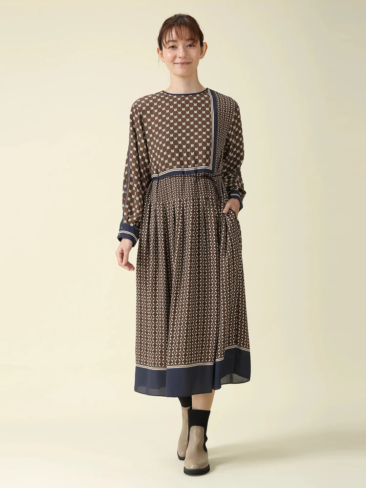 ★REISS Ciara ジオメトリックｘセルフタイ 上質ワンピ★ ☆REISS Ciara ジオメトリックxセルフタイ 上質ワンピ☆ (REISS