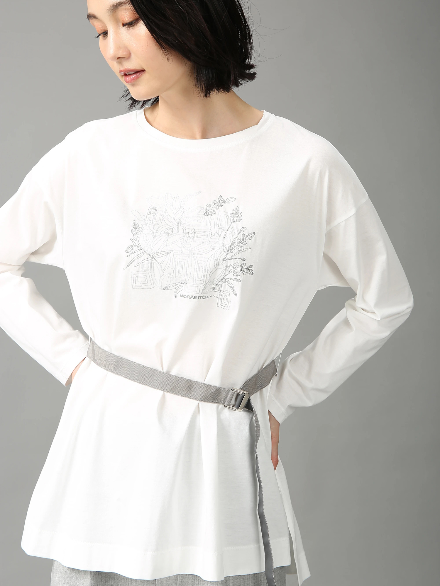 MORABITO BLAN モラビトブラン　レディース　ロング丈　Tシャツ　5分袖　　ベージュ　38号　9号 MORABITO BLAN モラビトブラン レディース ロング丈 Tシャツ