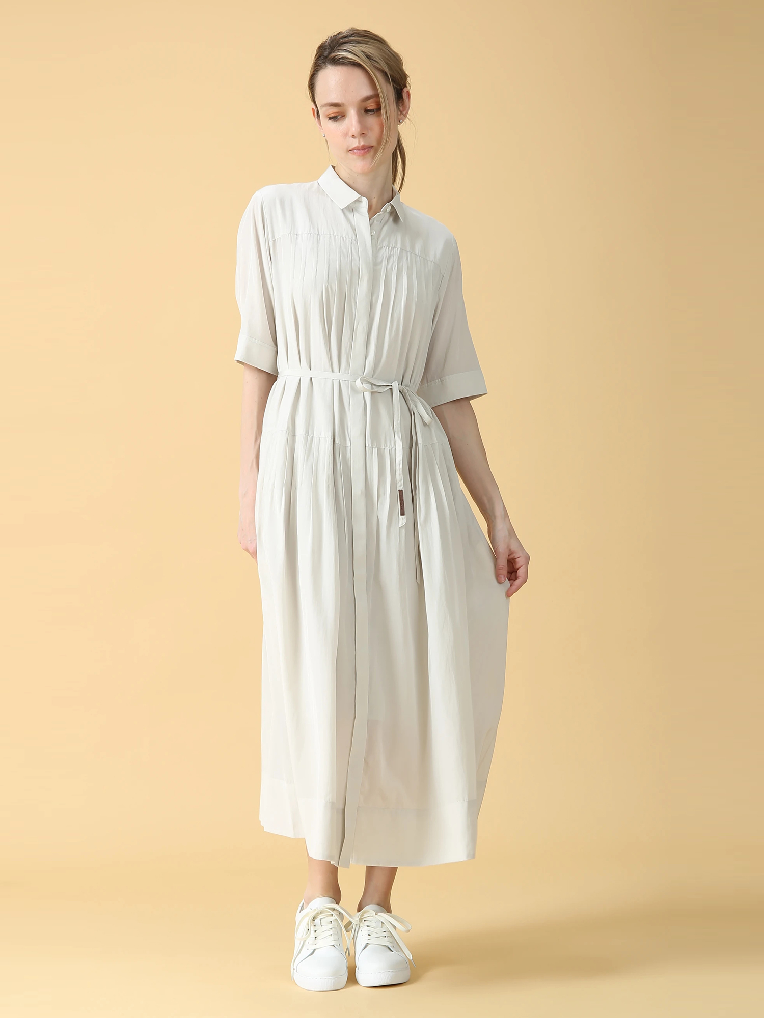 トリアセ ピンタック ワンピース ドレス ｜ MORABITO BLANC