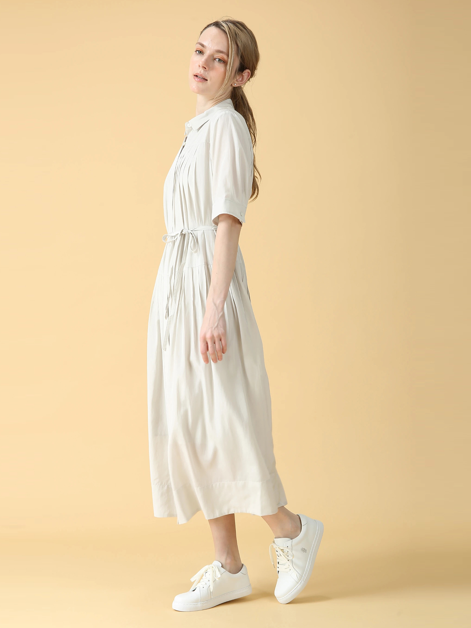 トリアセ ピンタック ワンピース ドレス ｜ MORABITO BLANC