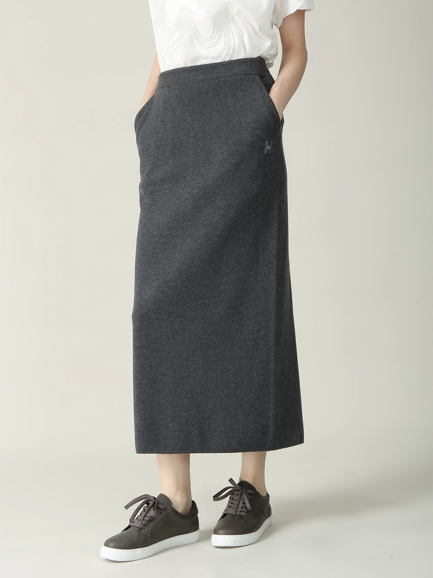 MORABITO モラビト ロングスカート シルバー 38 シックスディーブ ミラノリブ ニット スカート ｜ MORABITO
