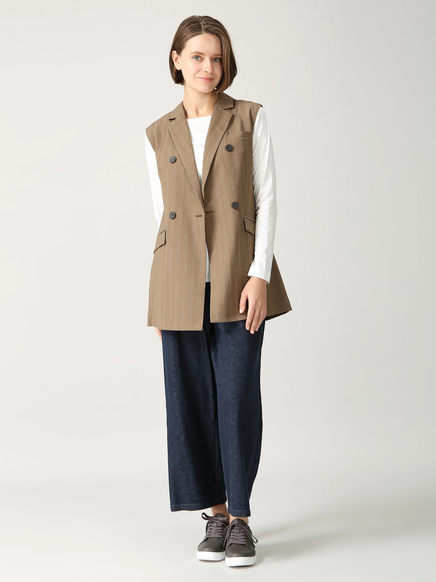 ヘリボーンストライプ ロング ジレ ベスト ｜ MORABITO BLANC