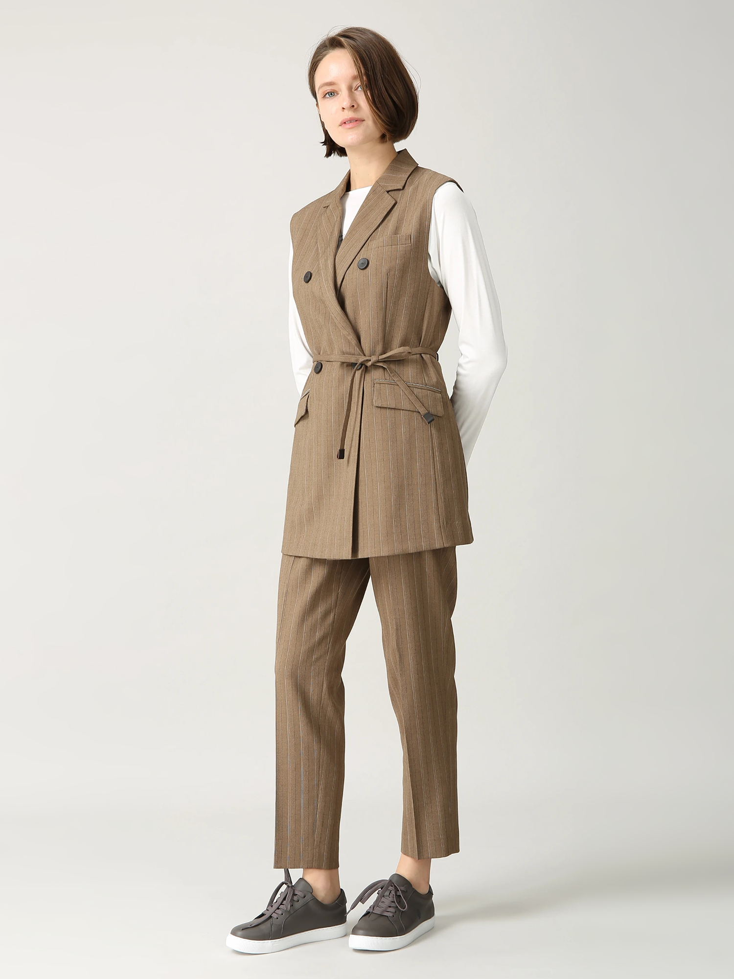 ヘリボーンストライプ ロング ジレ ベスト ｜ MORABITO BLANC