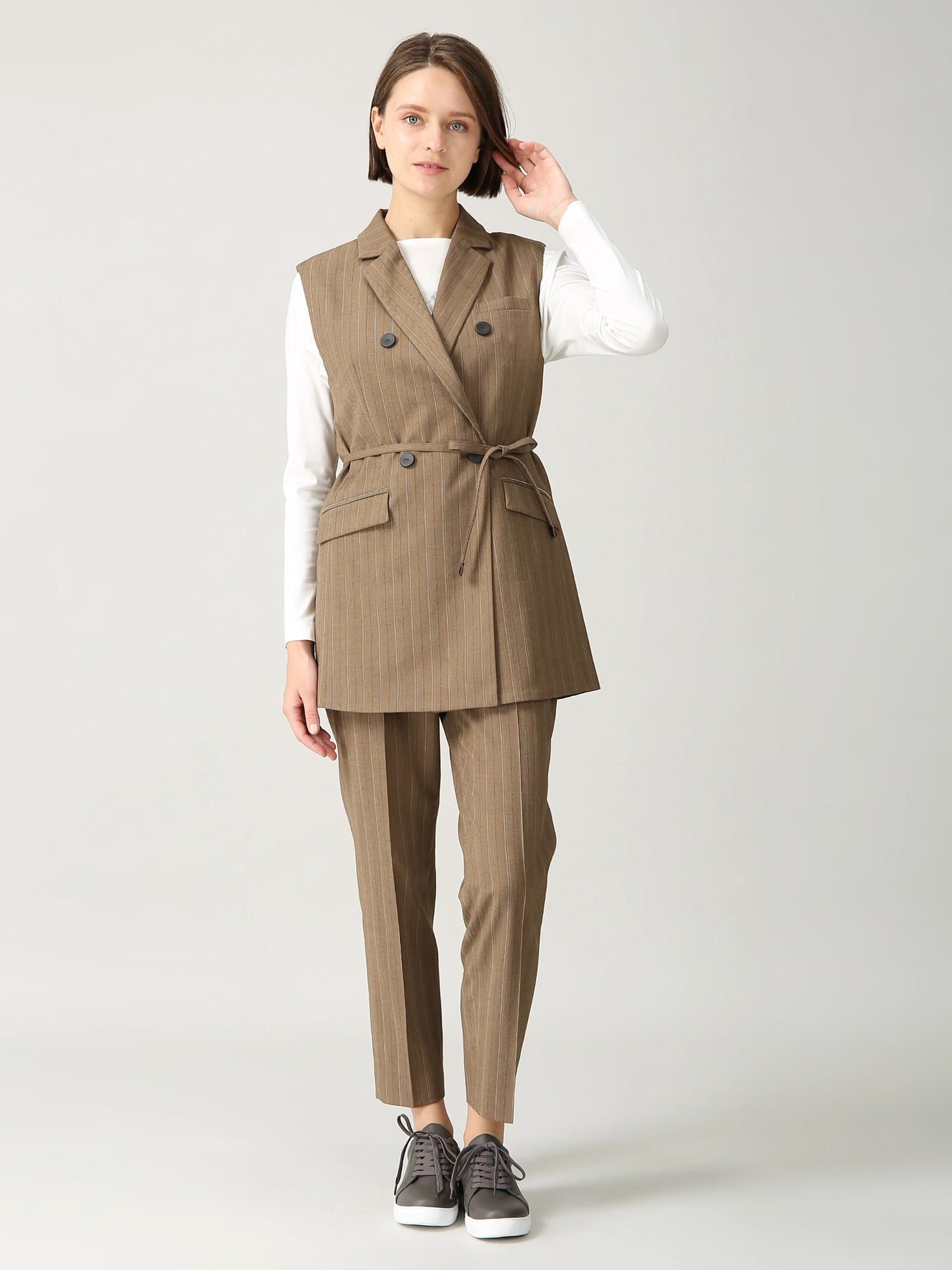 新品未使用　モラビト　BLANC ロングベスト ヘリボーンストライプ ロング ジレ ベスト ｜ MORABITO BLANC