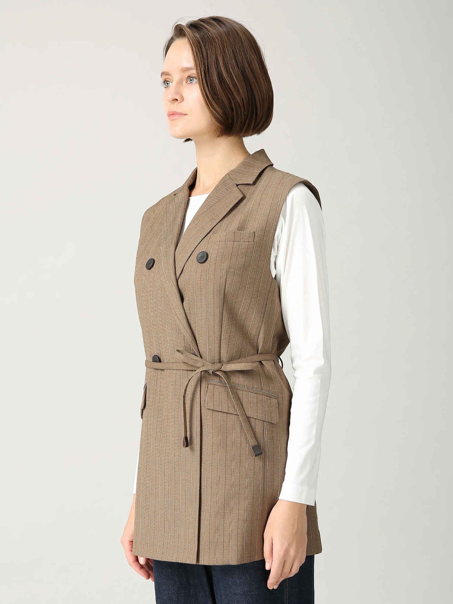 ヘリボーンストライプ ロング ジレ ベスト ｜ MORABITO BLANC