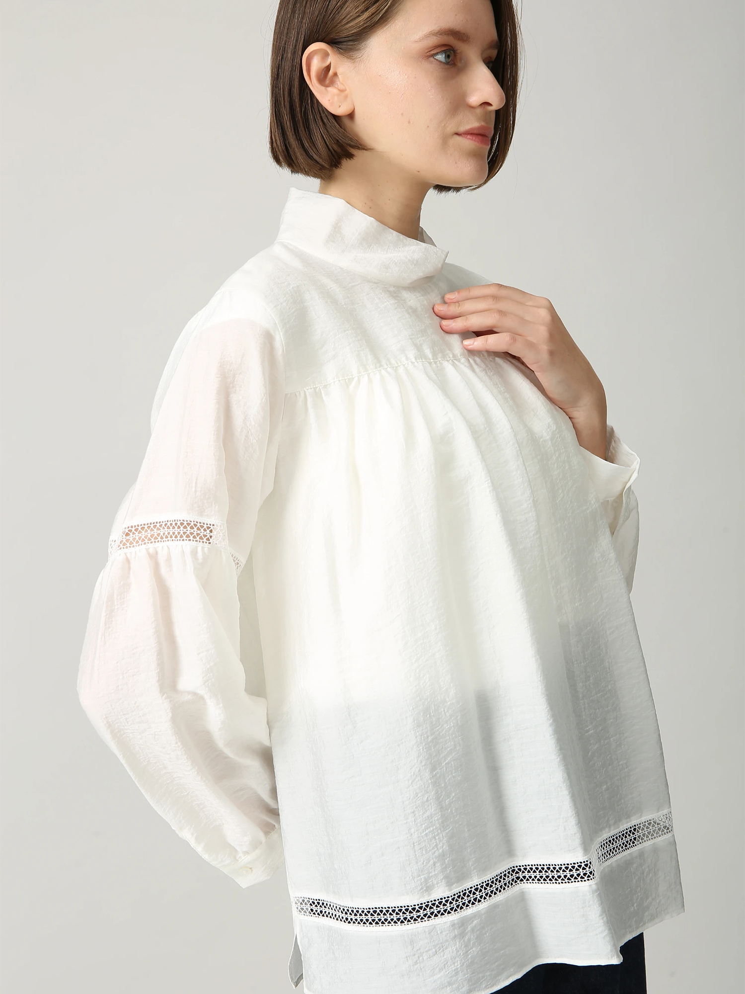 日本製】シアーシルク プルオーバー ブラウス シャツ