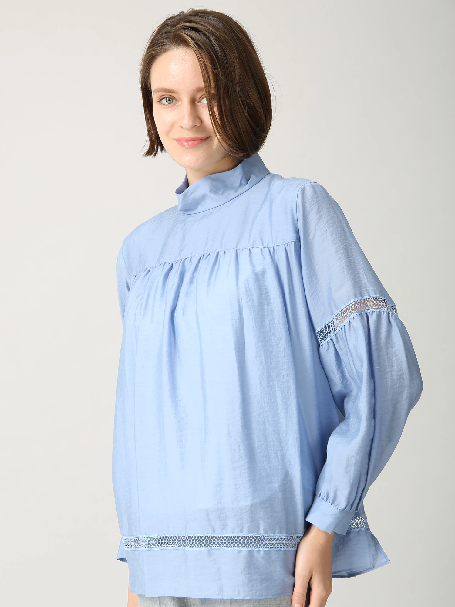 日本製】シアーシルク プルオーバー ブラウス シャツ