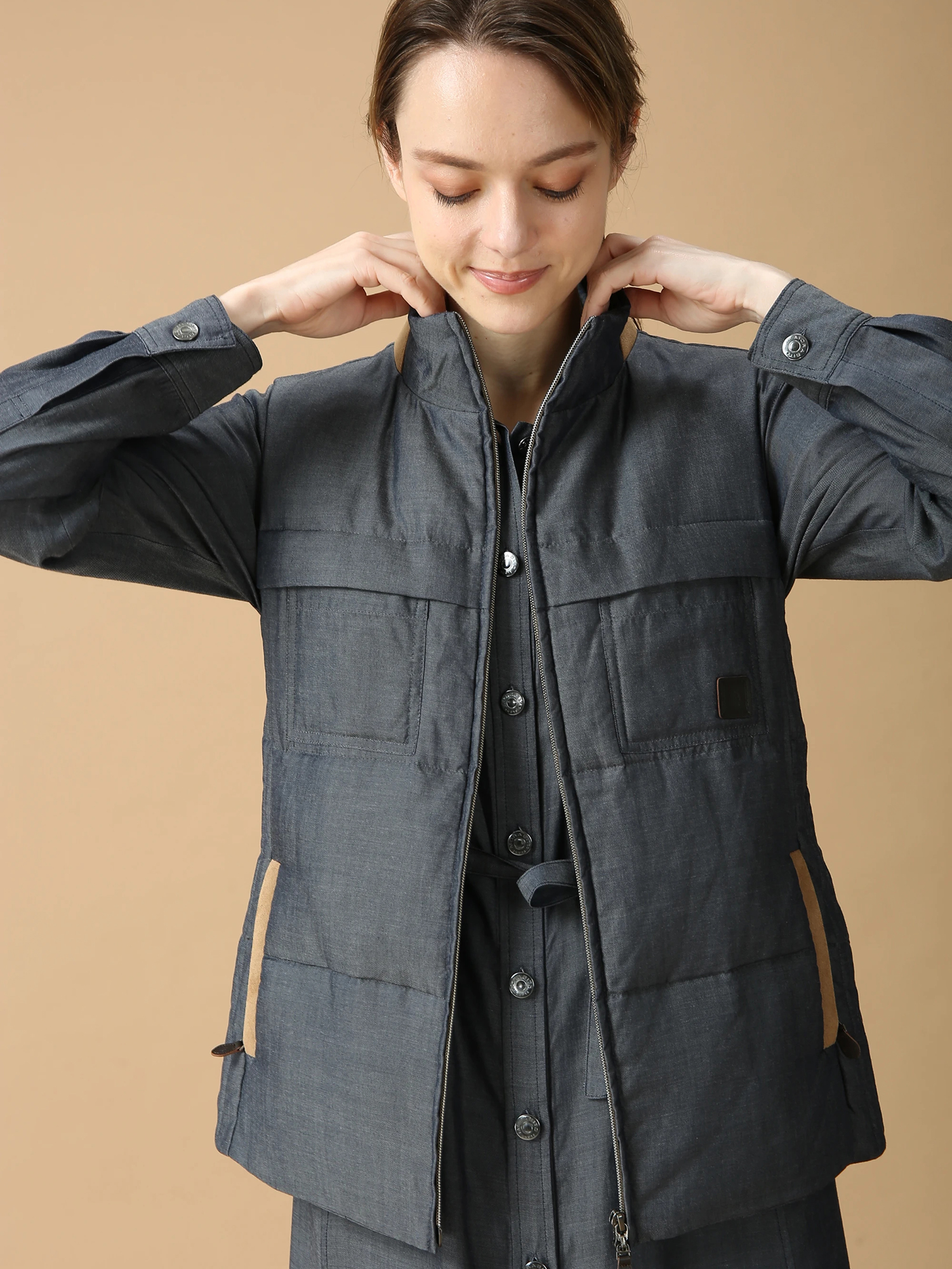 キュプラ デニム ライトダウン ベスト ジレ ｜ MORABITO BLANC