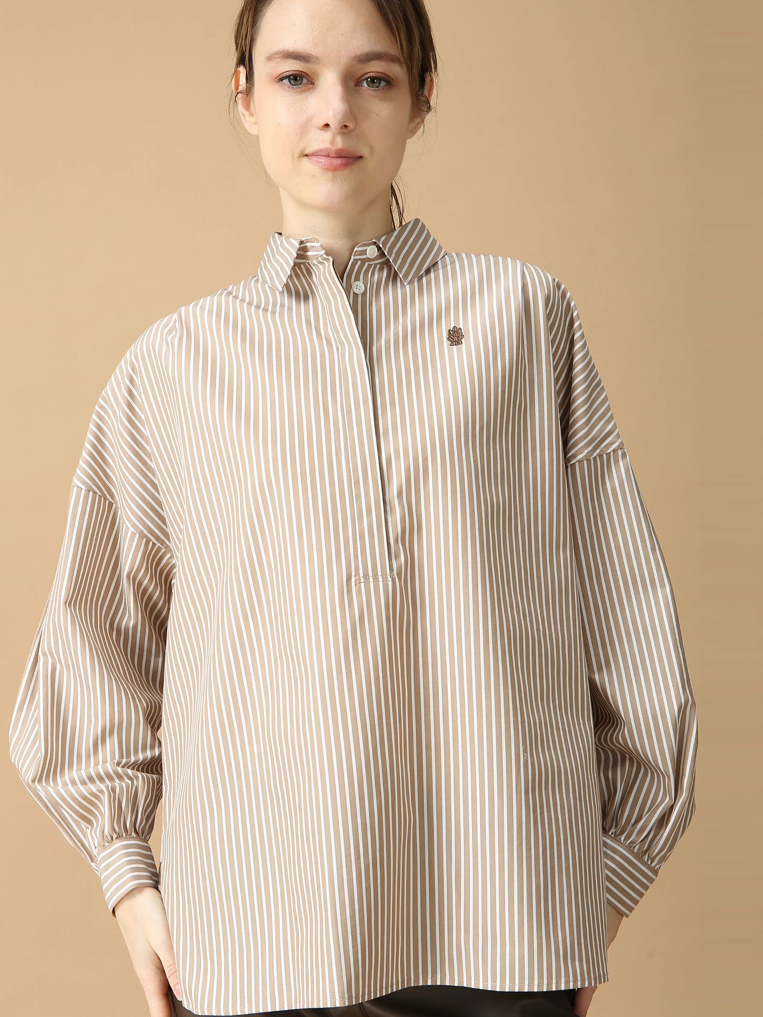 [美品]MORABITO モラビト ブラン♪ロゴ ブラウス モルガンティ ストライプ ブラウス シャツ ｜ MORABITO BLANC