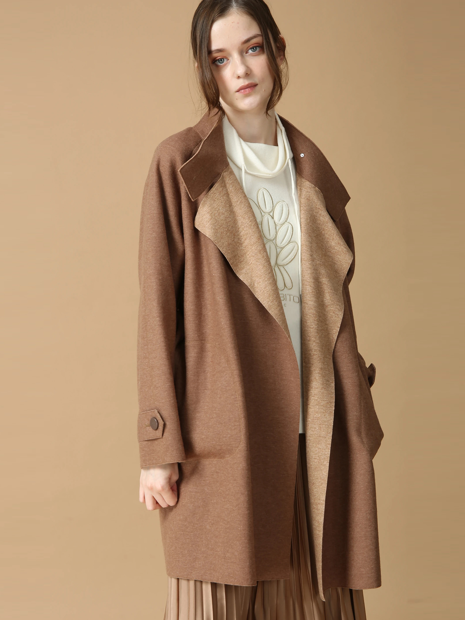 エクラ掲載】【日本製】 ウールカシミヤリバー コート ｜ MORABITO